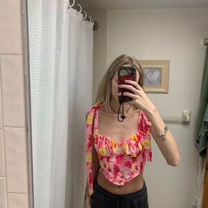 Floral Pink and Yellow Women's Top